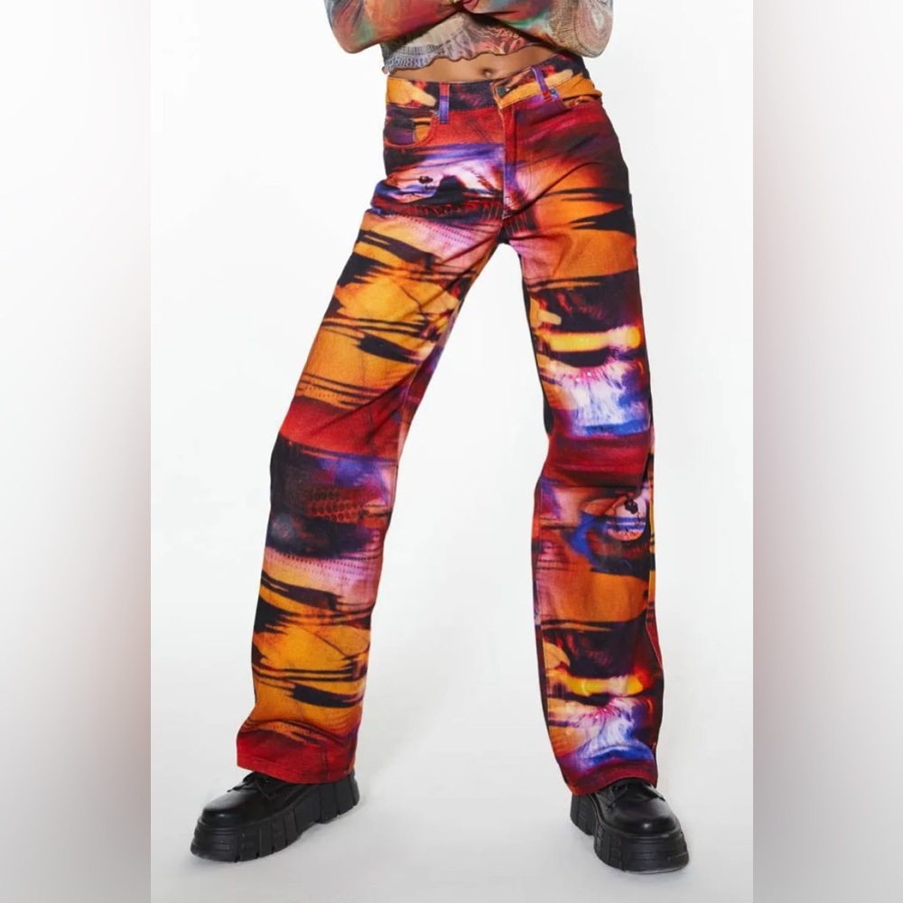 Petite Oracle Eye Print Jeans in Slouchy Fit